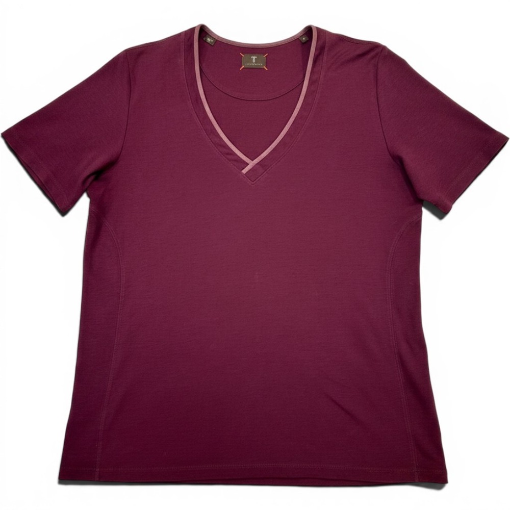 Left Coast Tee Mens Small Aubergine V-Neck 100% Cotton Short Sleeve T-Shirt Peru